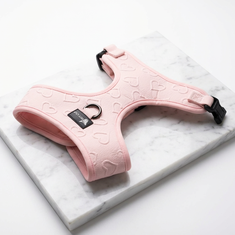 Dog harness — Amour (Pink with hearts)