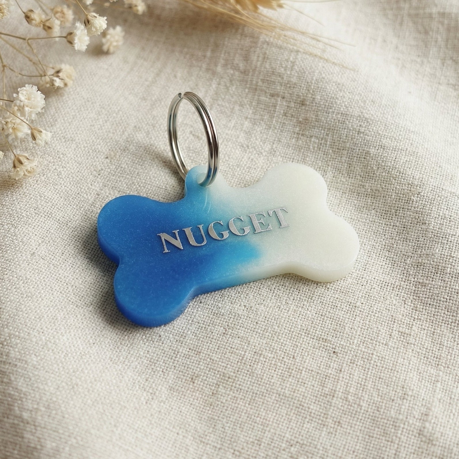 Dog name tag — Blue & White