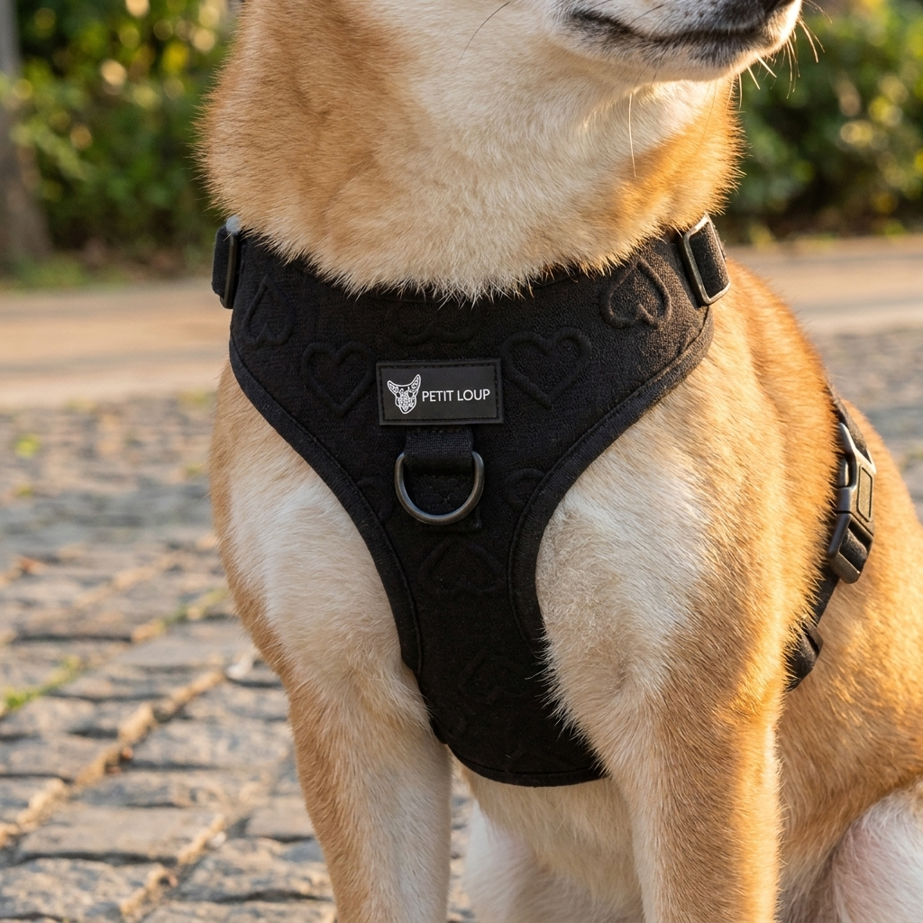 Dog harness — Amour black hearts